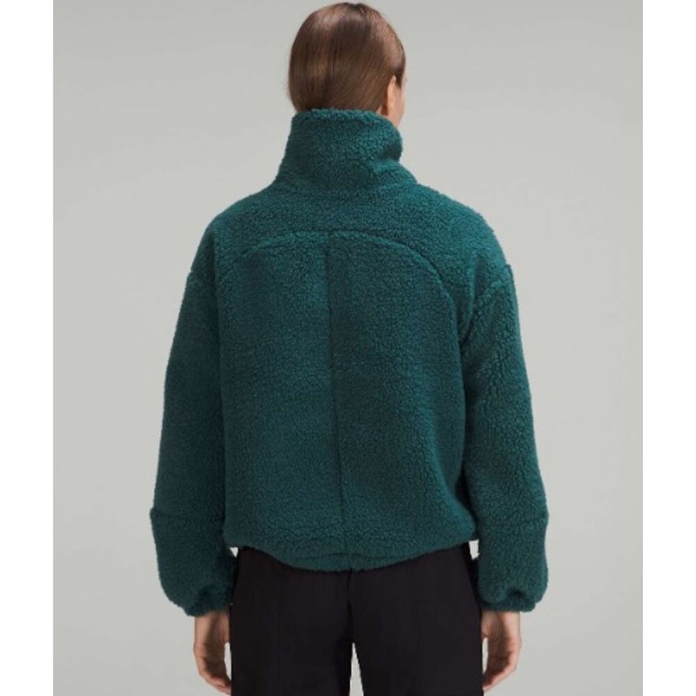 Lululemon Cinchable Fleece Zip Up 6 Green Jasper Plush High Neck Sherpa Athletic - Picture 9 of 16